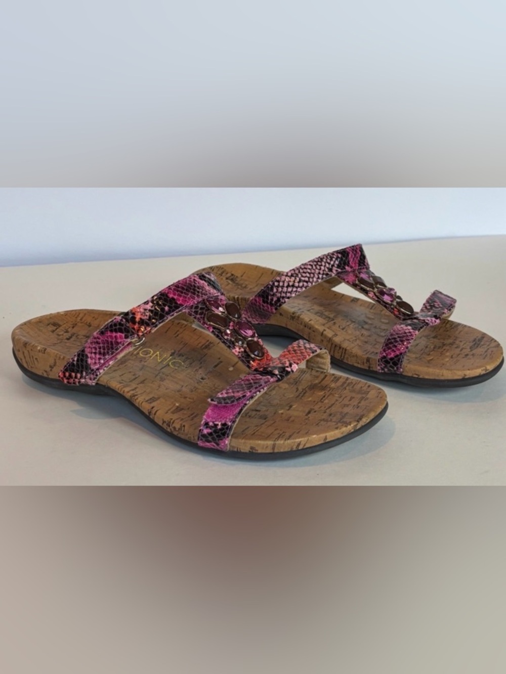 Vionic Viviana Sandals. Size 8. Pink and Black with Embellishments.